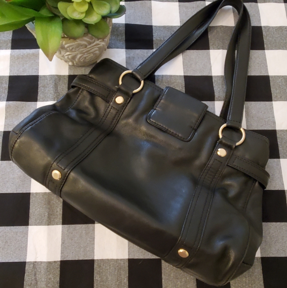 MICHAEL KORS Large Black Leather Purse Bag Tote - Picture 2 of 8